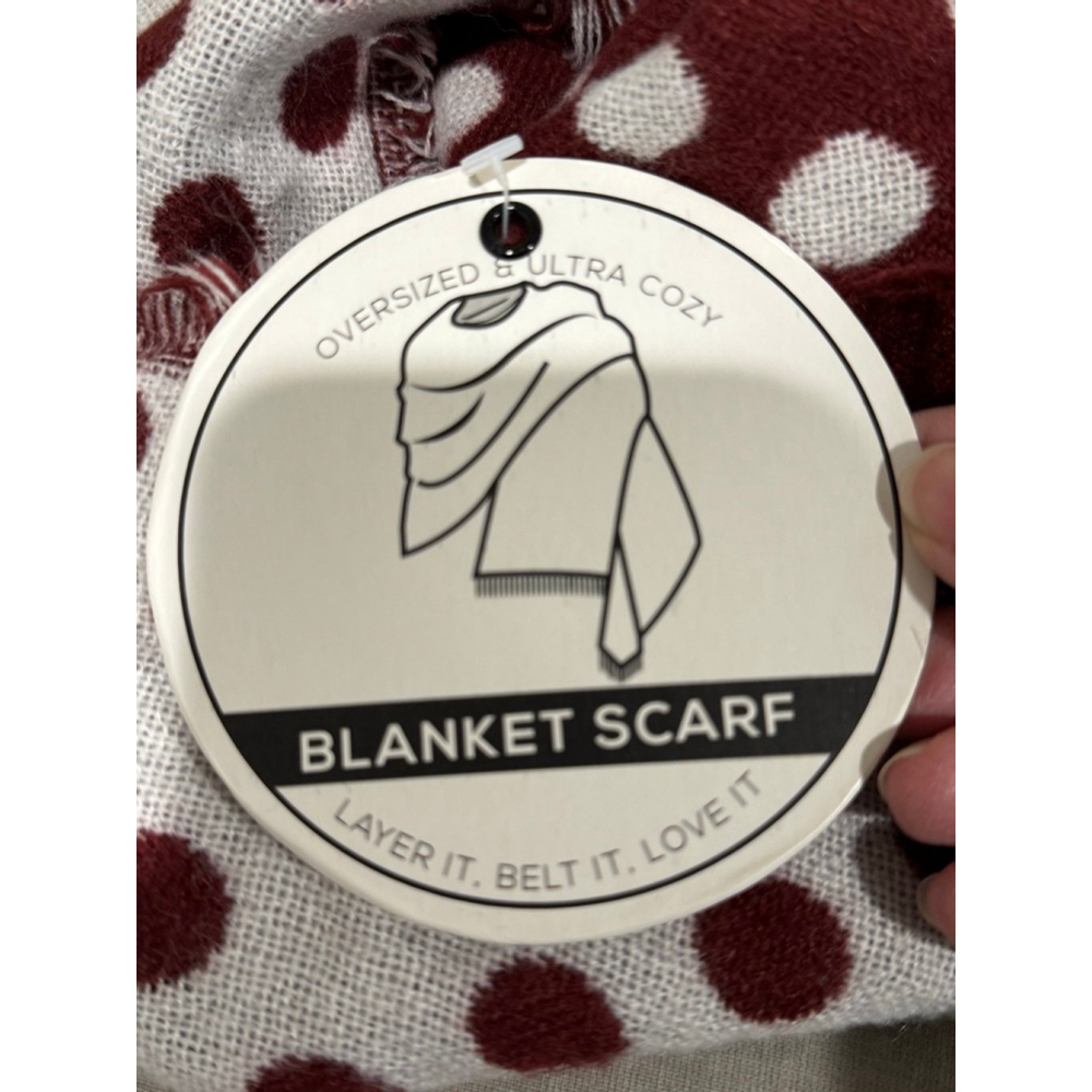 Women's Under One Sky Red berry White Polka Dot oversized Blanket Scarf wrap - Picture 4 of 10